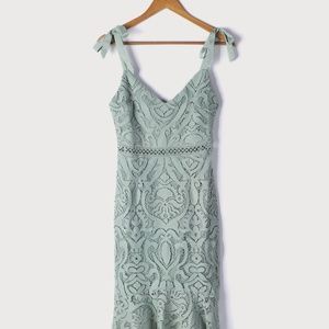 Won Your Heart Sage Green Lace Tie-Strap High-Low Midi Dress Lulus